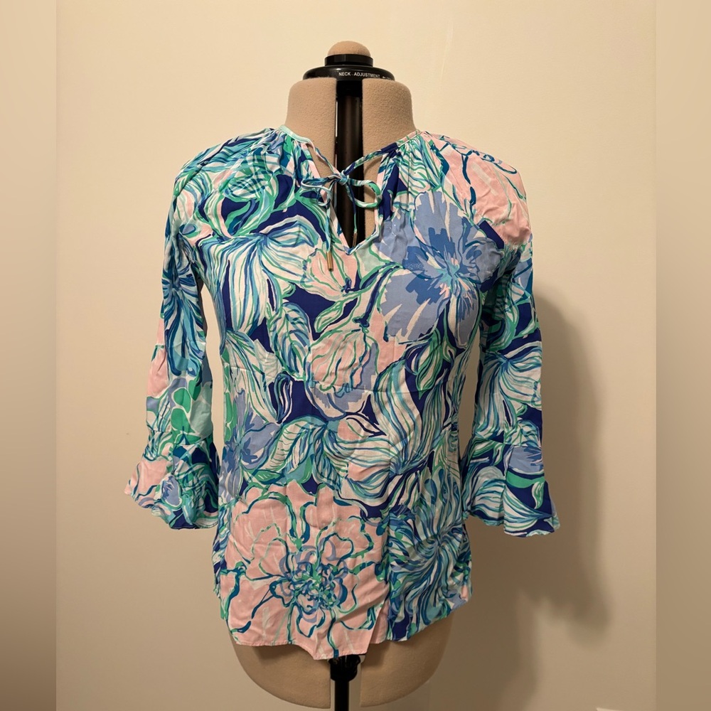 Lilly Pulitzer Blue and Pink Floral Blouse